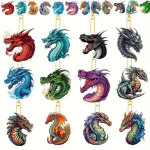 12pcs Dragons Diamond Painting Keychains Kit Double Sided Dragons For Beginners